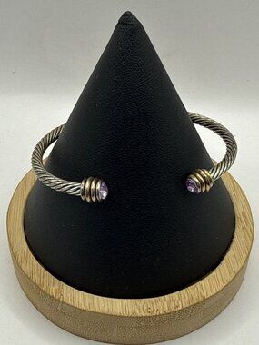 Silver Tone Clear Amethyst Cable Classics Cuff Bracelet